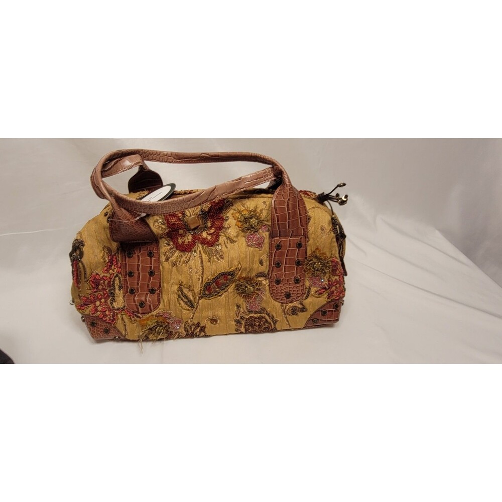 Mary Frances Embellished Large Beaded Handbag- Gold Brown Red Holiday RARE